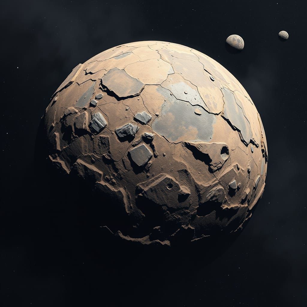 Barren Rocky Moon with Volcanic Landscape and Dark Side Ener...