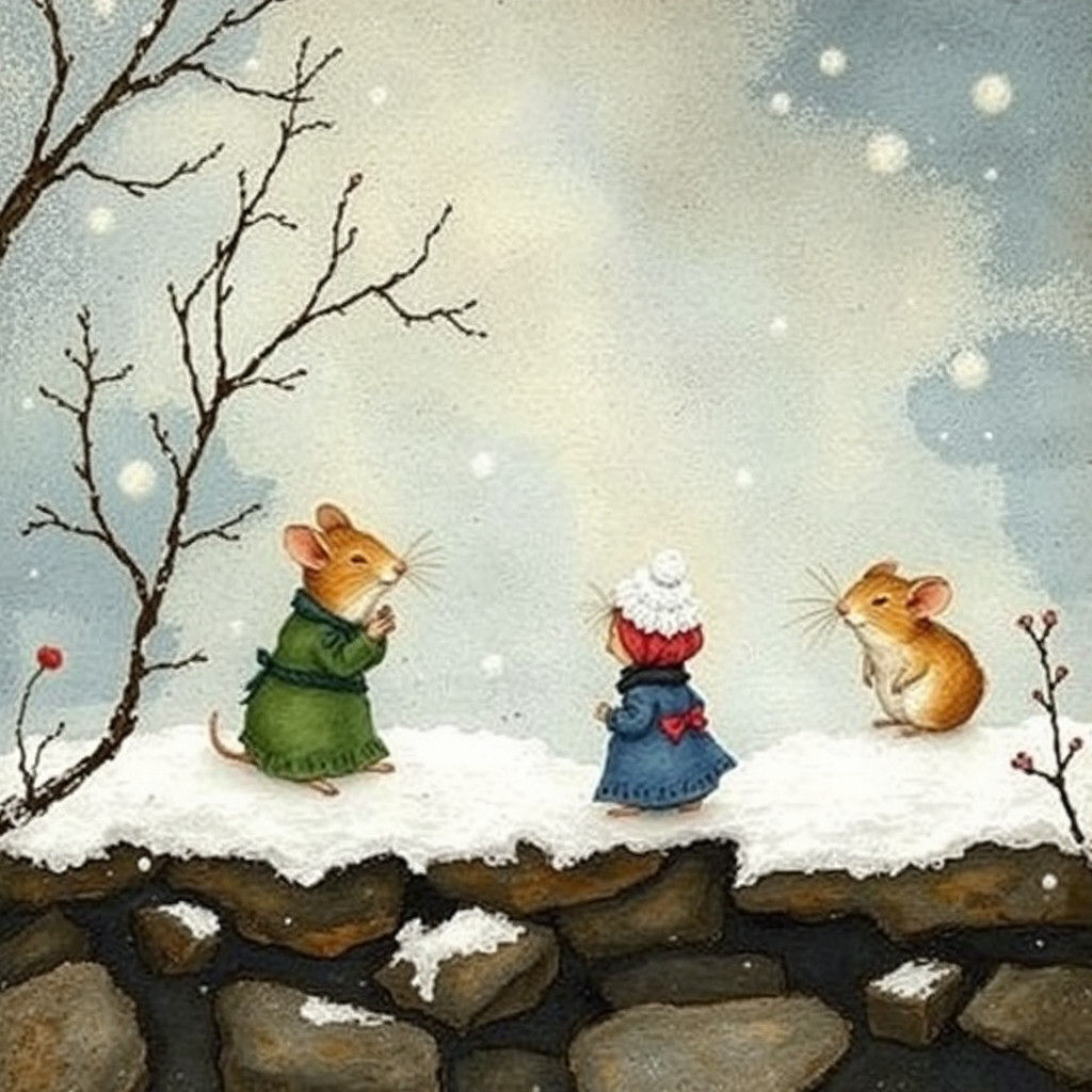 Winter Mice Family in Beatrix Potter Style