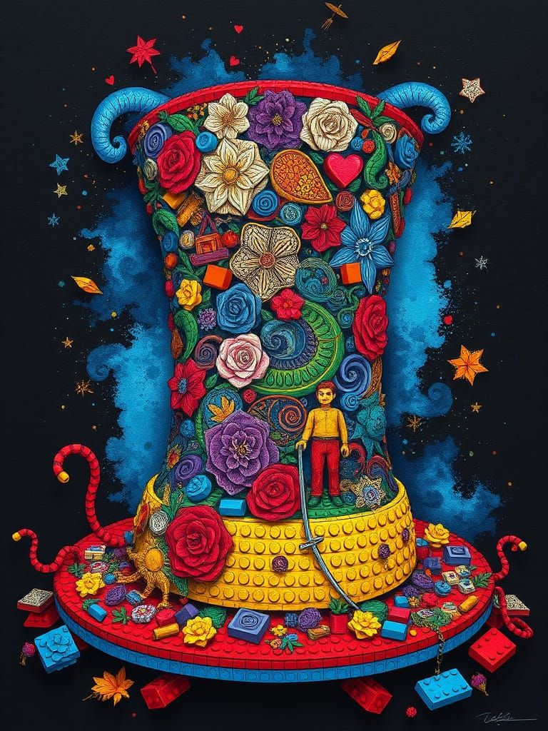 A giant magnificent top-hat made entirely of Legos, in the s...