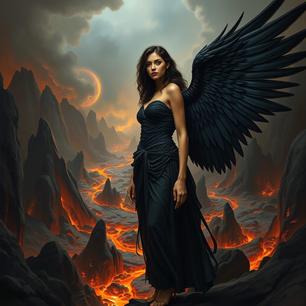 Latina Woman with Wings in Renaissance Hellscape