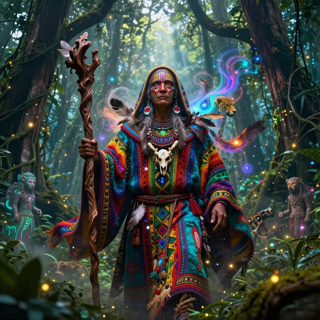 Ethereal Amazon Shaman Channeling Ayahuasca Visions