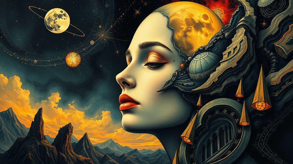 Cosmic Woman: Surreal Art Deco Heavy Metal Album Cover