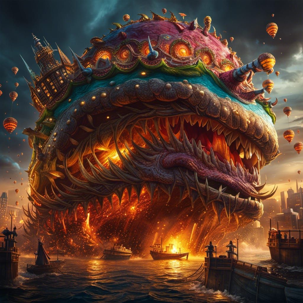 Terrifying Burger Monster in Romanticism Style