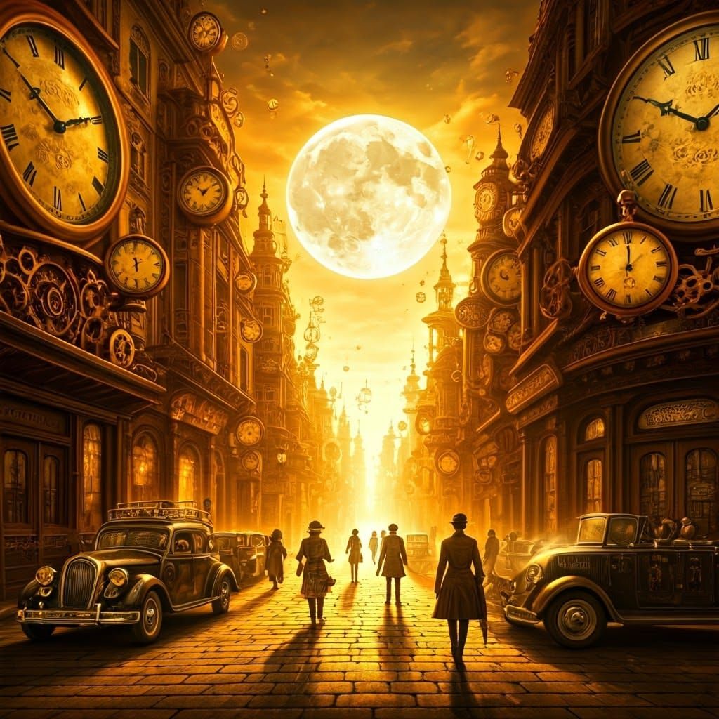 Timeless Stroll Under the Golden Moon