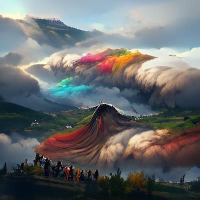 Dramatic Mountain Slope Under Colorful Clouds