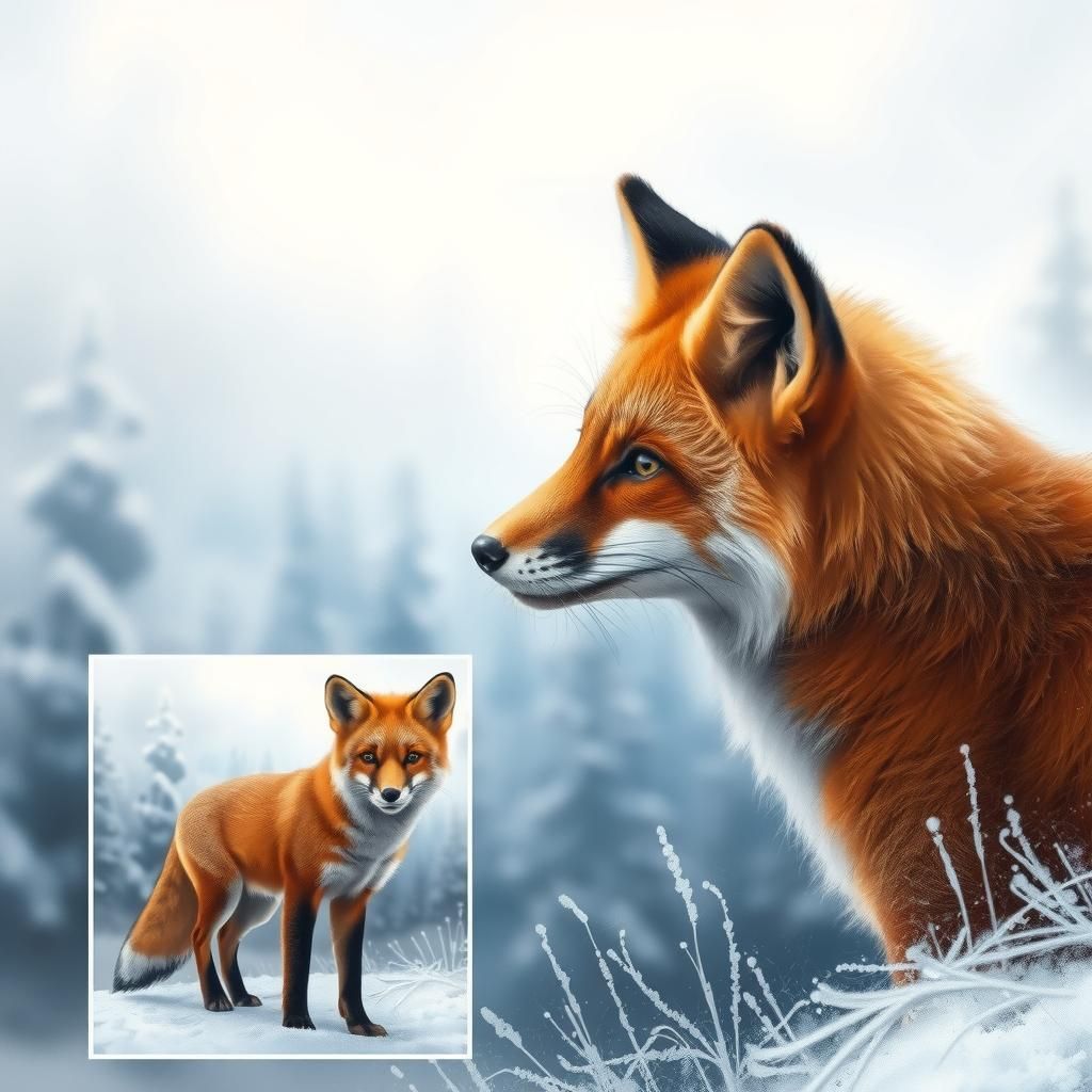 Red Fox in Winter Landscape, Impressionist Style