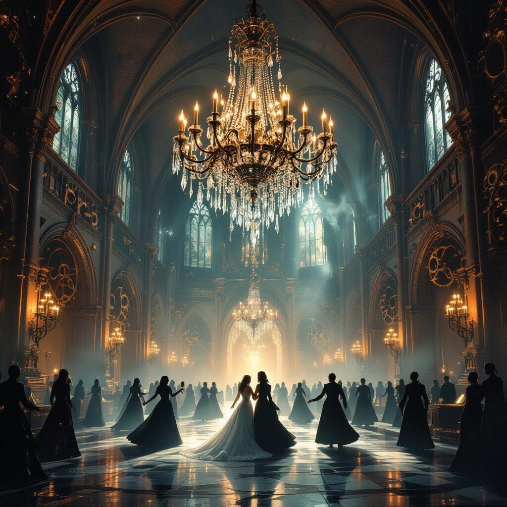 Spectral Waltz in Gothic Steampunk Ballroom