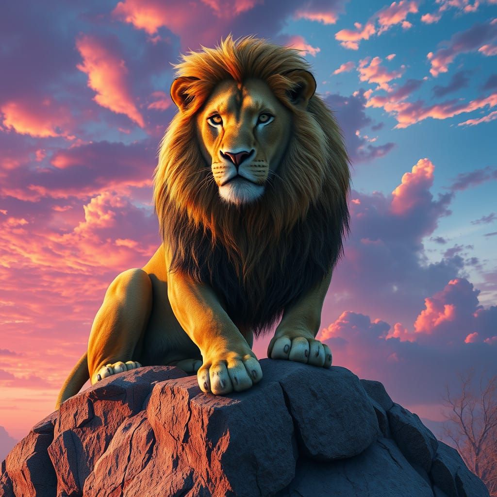 Regal Simba Lion in Vibrant African Savannah Landscape