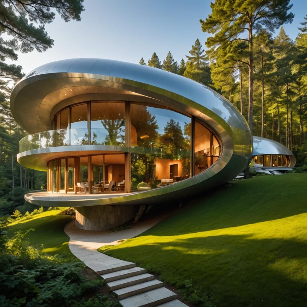 Futuristic Silver Home in Lush Forest
