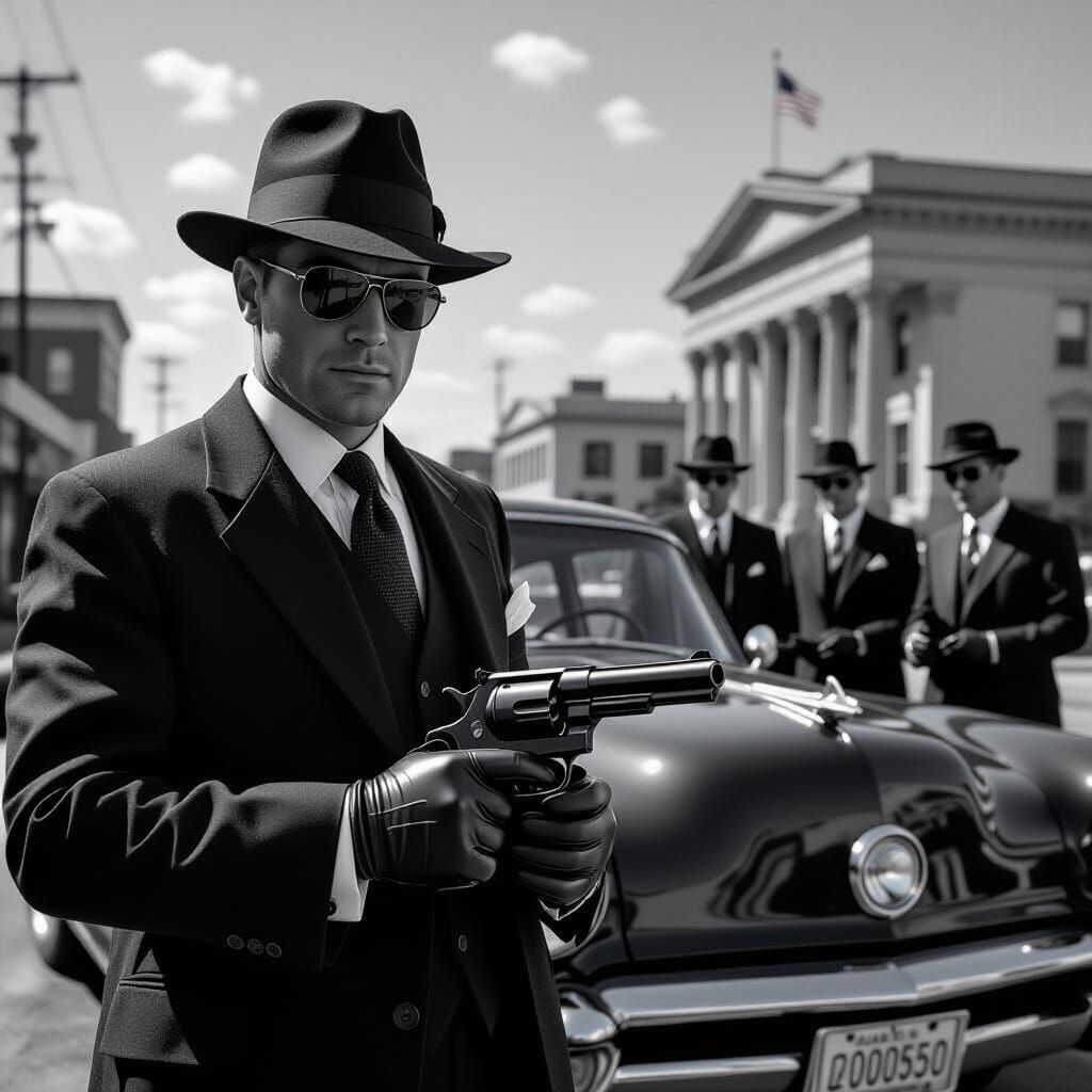 Mafia Bank Robbery in Gritty Black and White