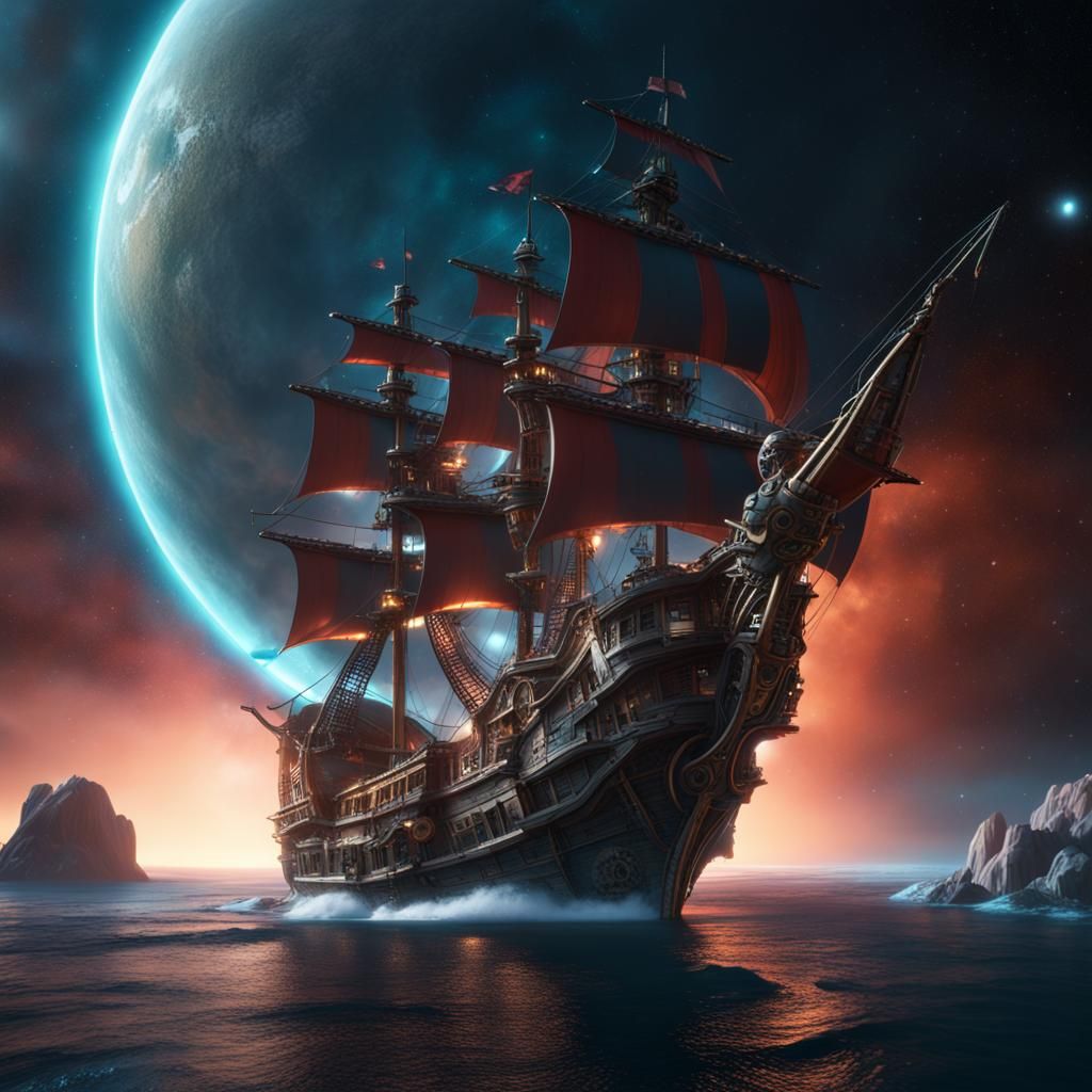 Fantastical Pirate Ship in Space Concept Art