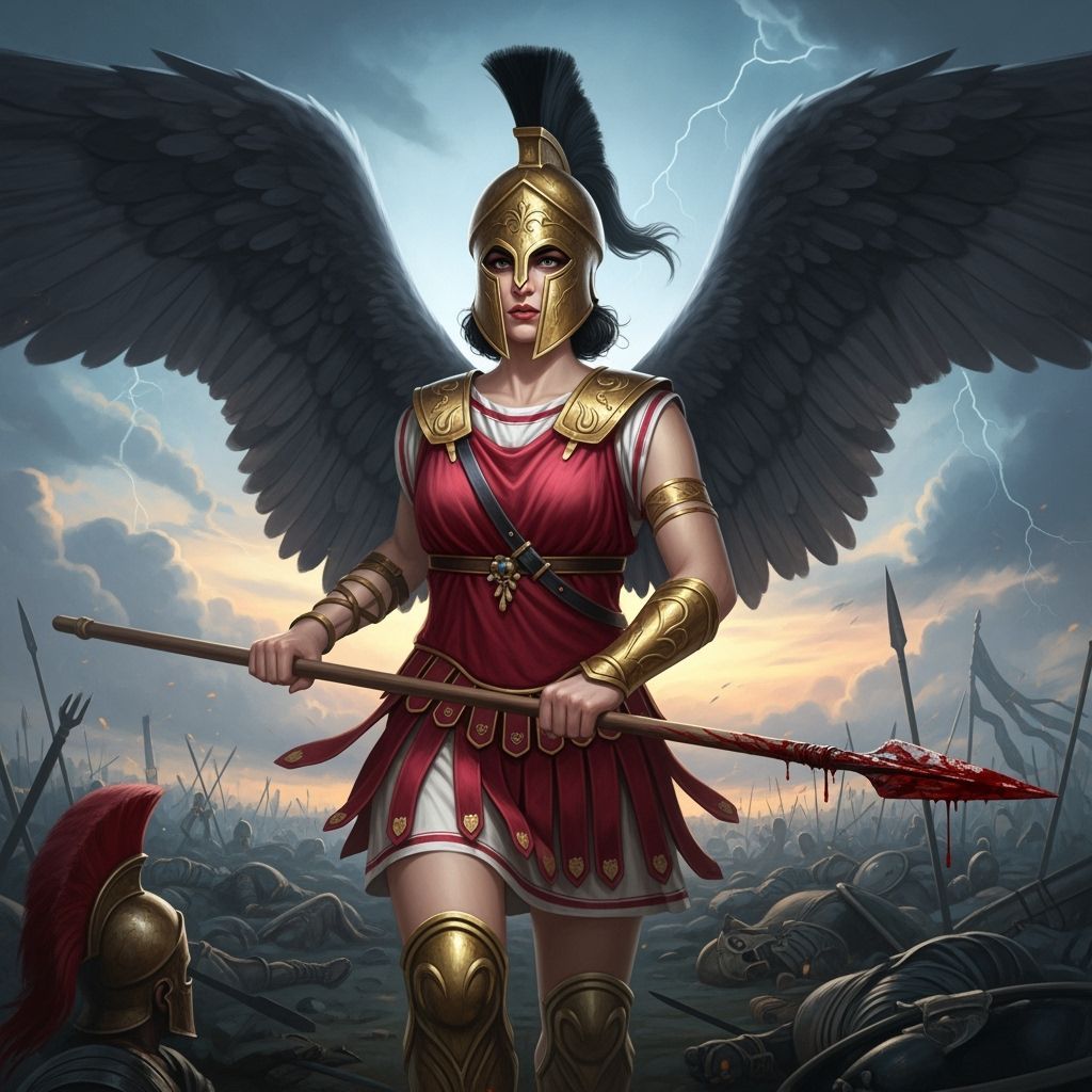 Bia, Greek Goddess of Violence in Crimson Armor