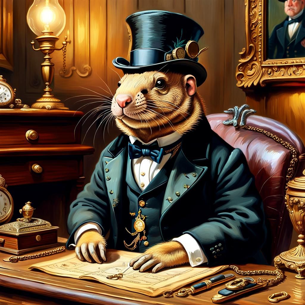 Mole Rat Portrait in Rembrandt-Inspired Oil Painting