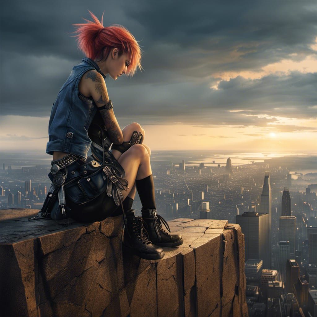 Punk Girls at Precipice Edge in Dramatic Style