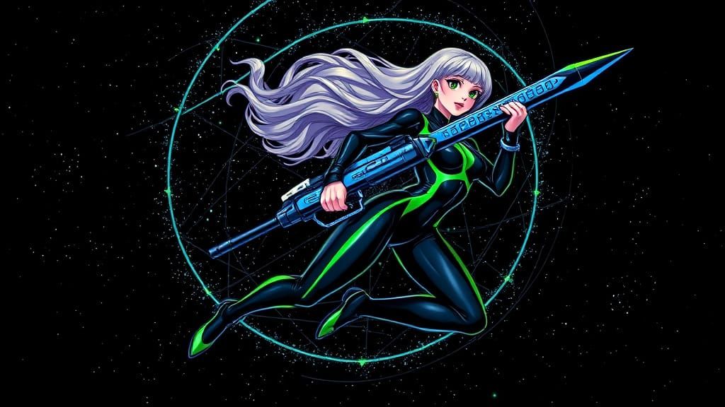 Androgynous Space Femme in Futuristic Jumpsuit, Anime-Inspir...