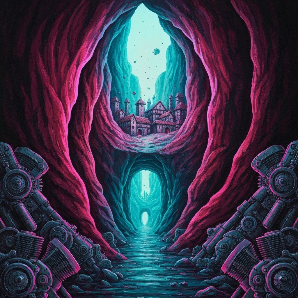 Mystical Canyon Portal to Medieval Synthwave Village