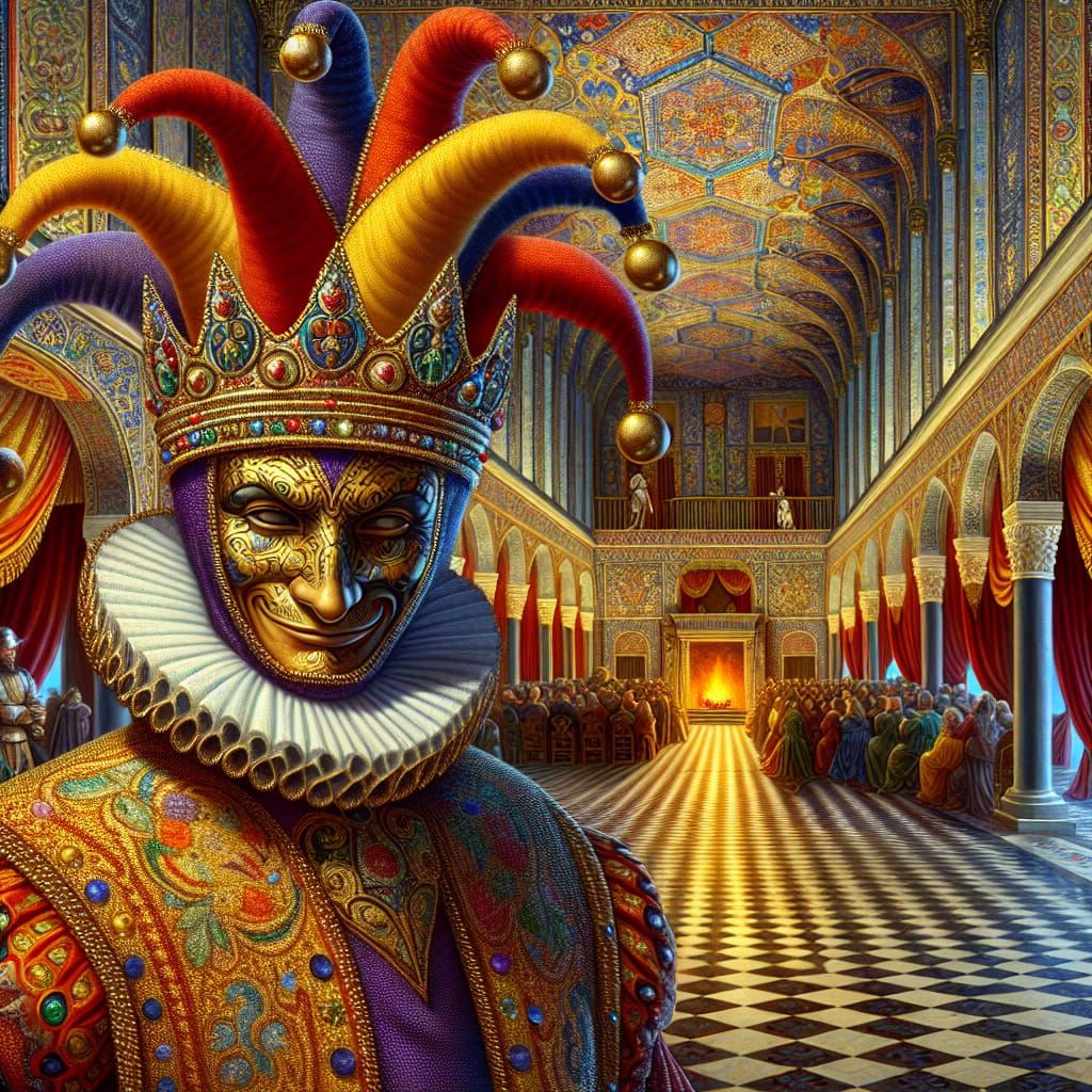 Jester with Crown in King's Palace on April Fool's
