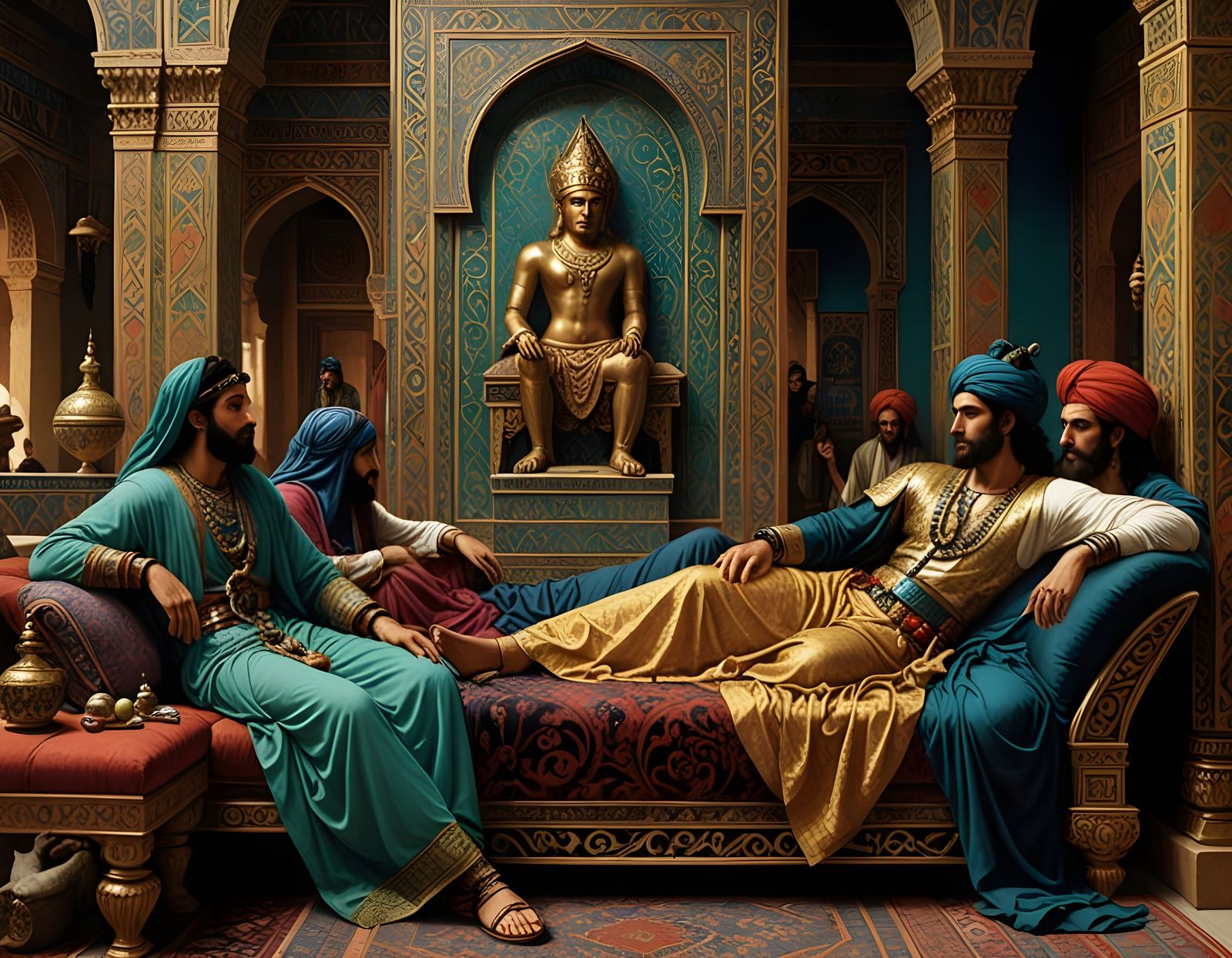 Ornate Babylonians Relaxing in Jewel Tones