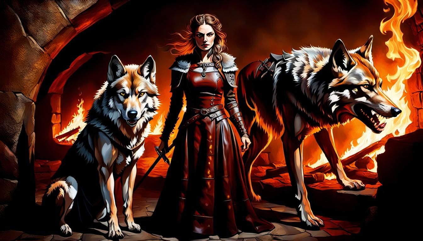 Medieval Mistress of Wolves in Dark Fantasy Art