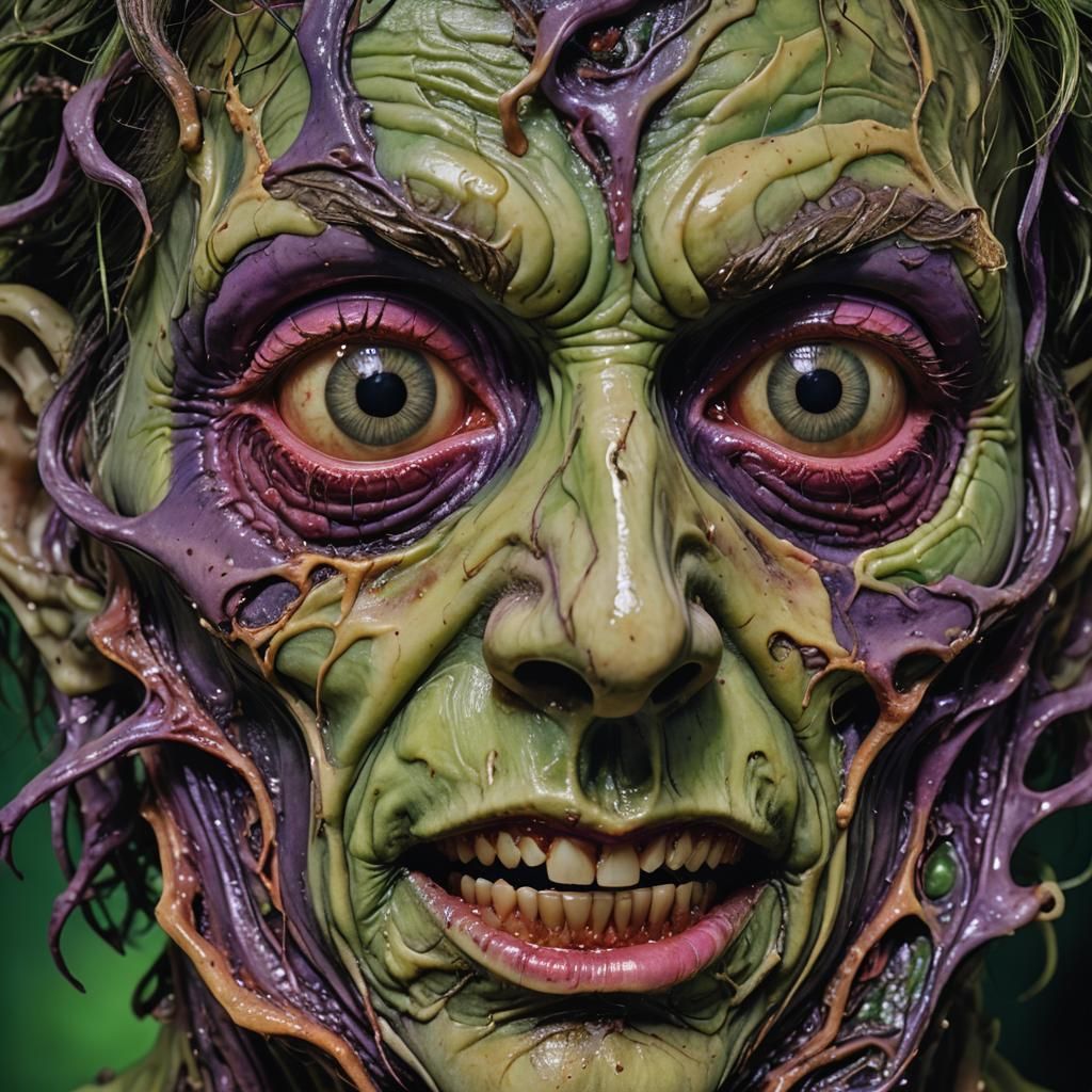 Grotesque Disfigured Face in Disgust, Horror Manga Style