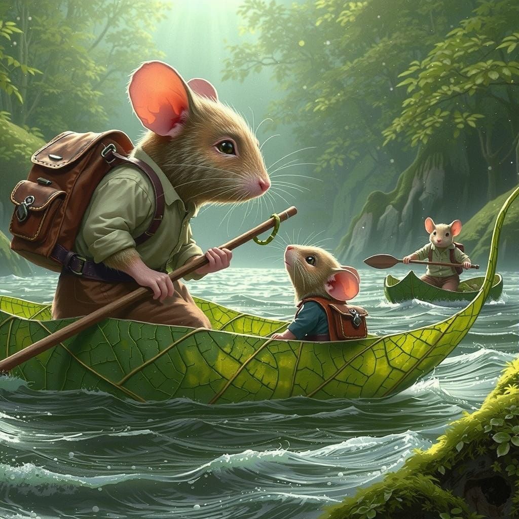 Father and Son Mice Embark on Whimsical River Adventure