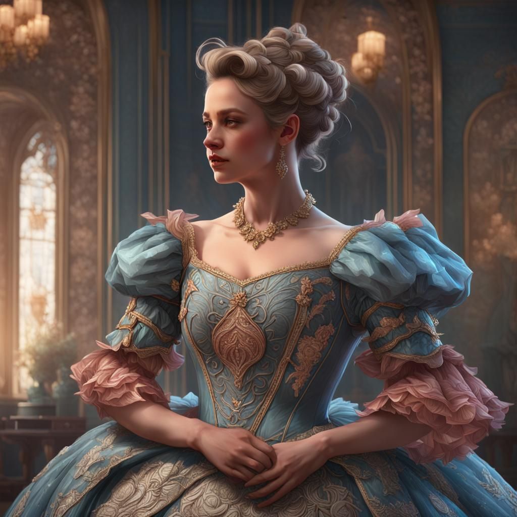 Rhinoceros in Ballgown Curtsying: Detailed Art Portrait
