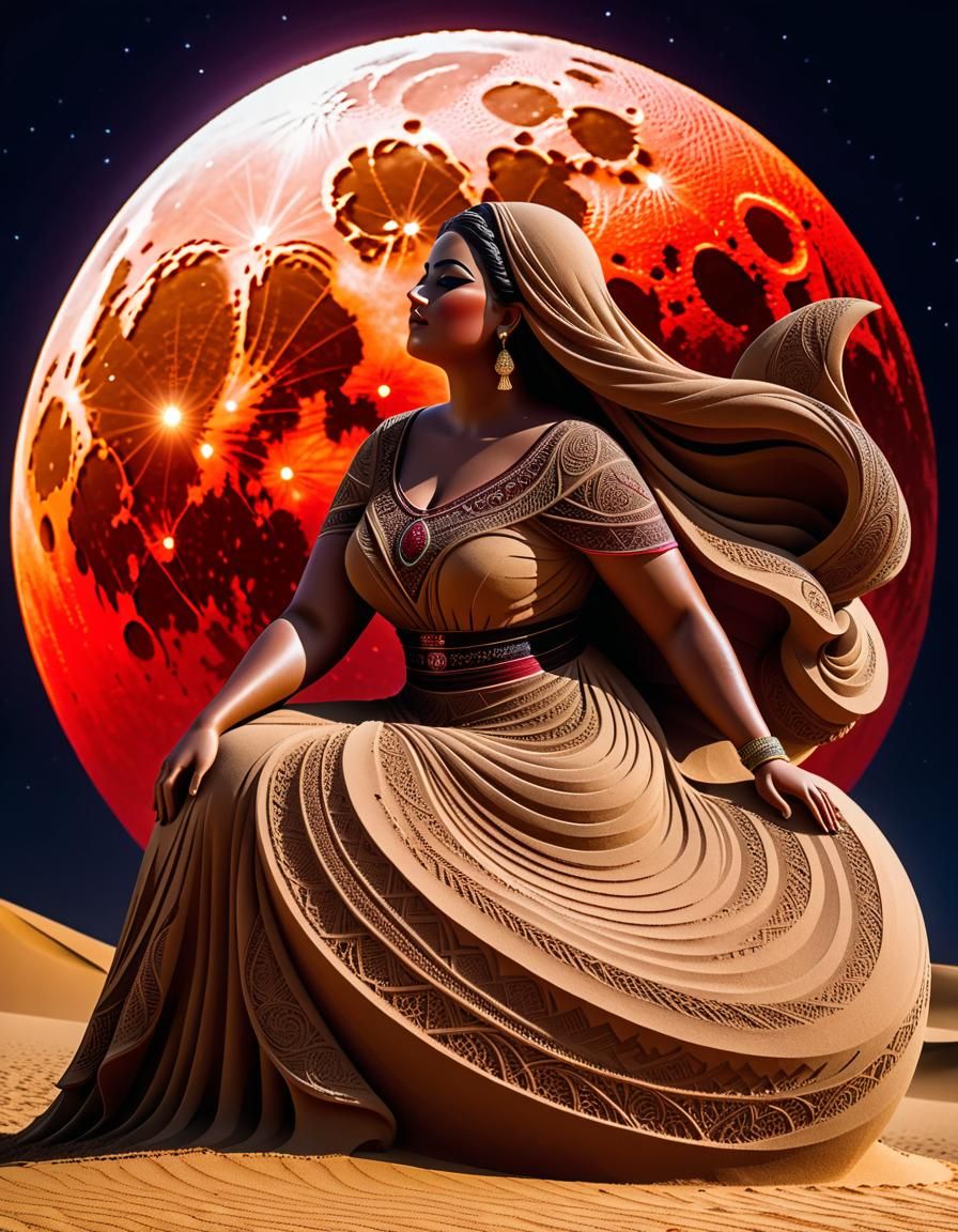 Sand Sculpture of a Palestinian Woman on Moon