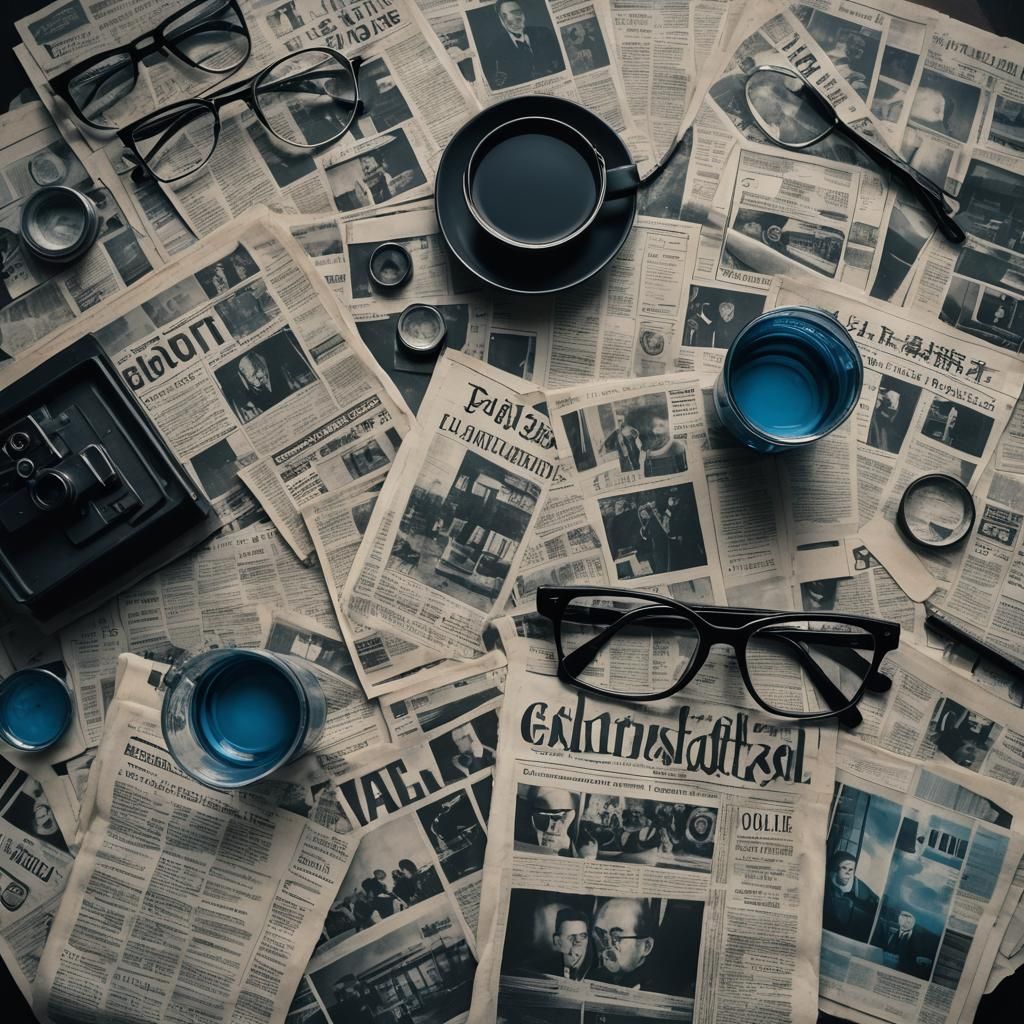 Newspapers and Glasses on Table in Cinematic Style