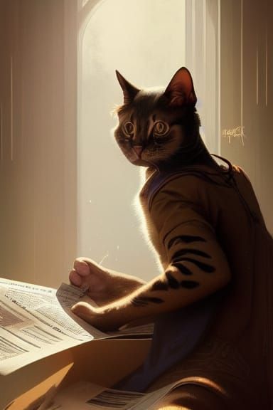 cat reading newspaper