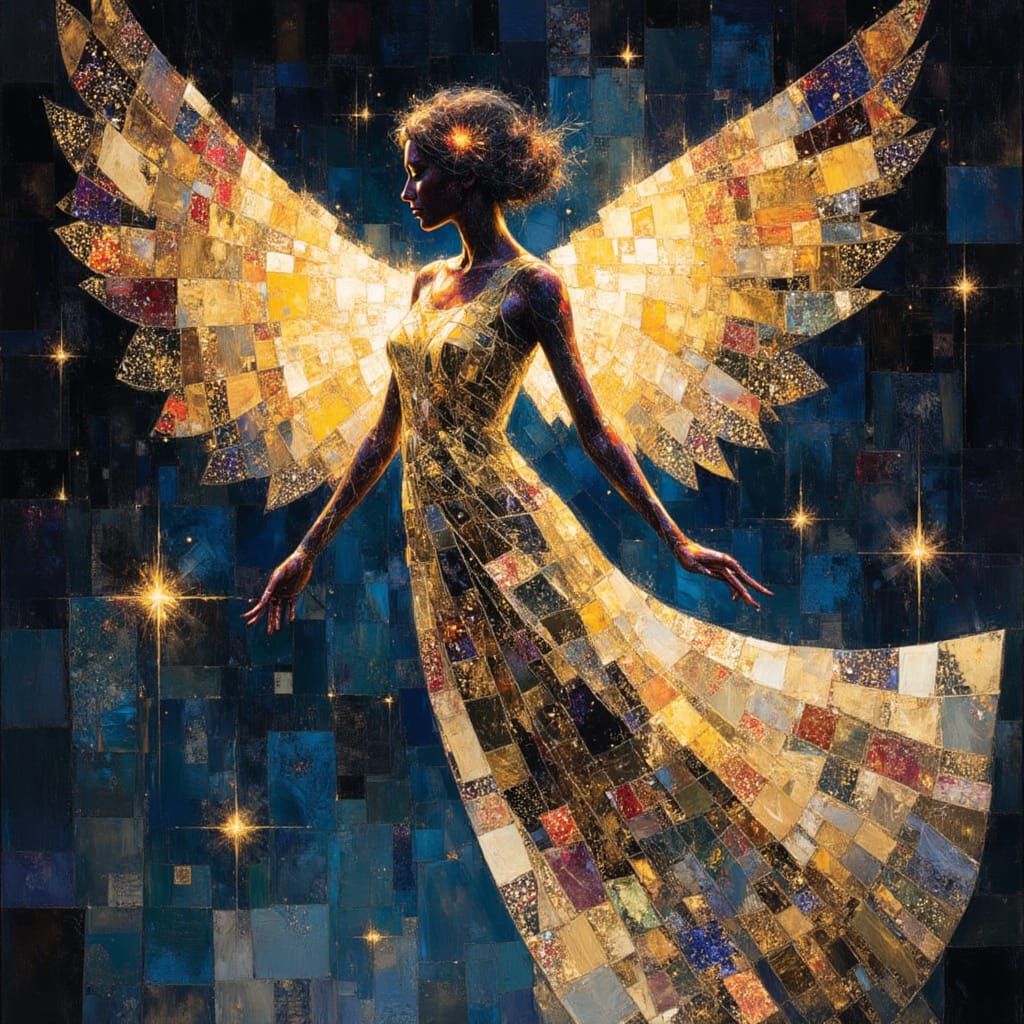 Mystical Angel in Folk Art Style