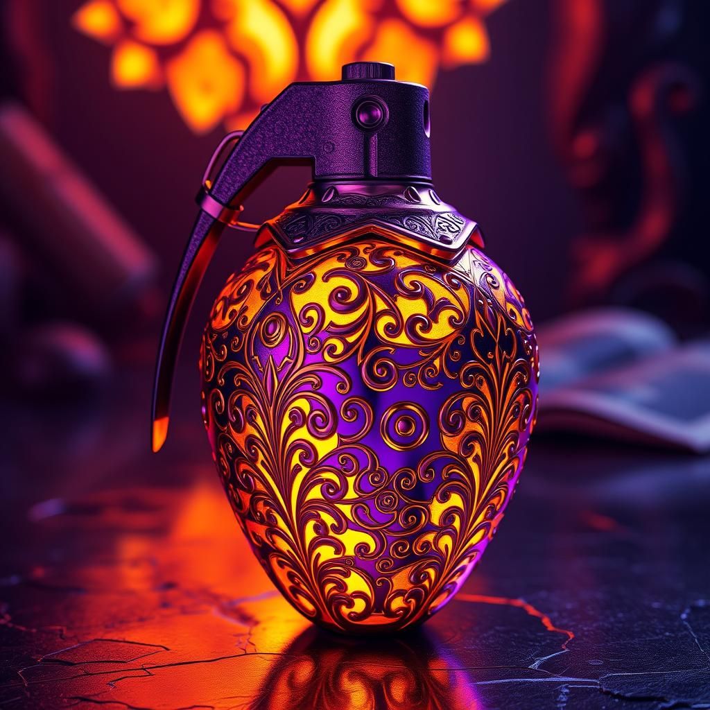 Ornate Strawberry Grenade in Art Nouveau Style