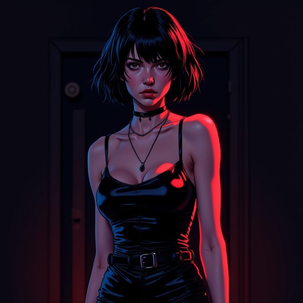 Anime Woman in Noir Style with Bold Shading