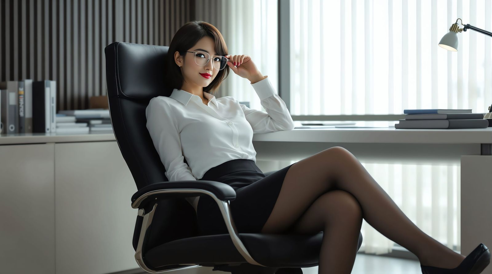 Sensual Japanese Businesswoman in Photorealistic Style