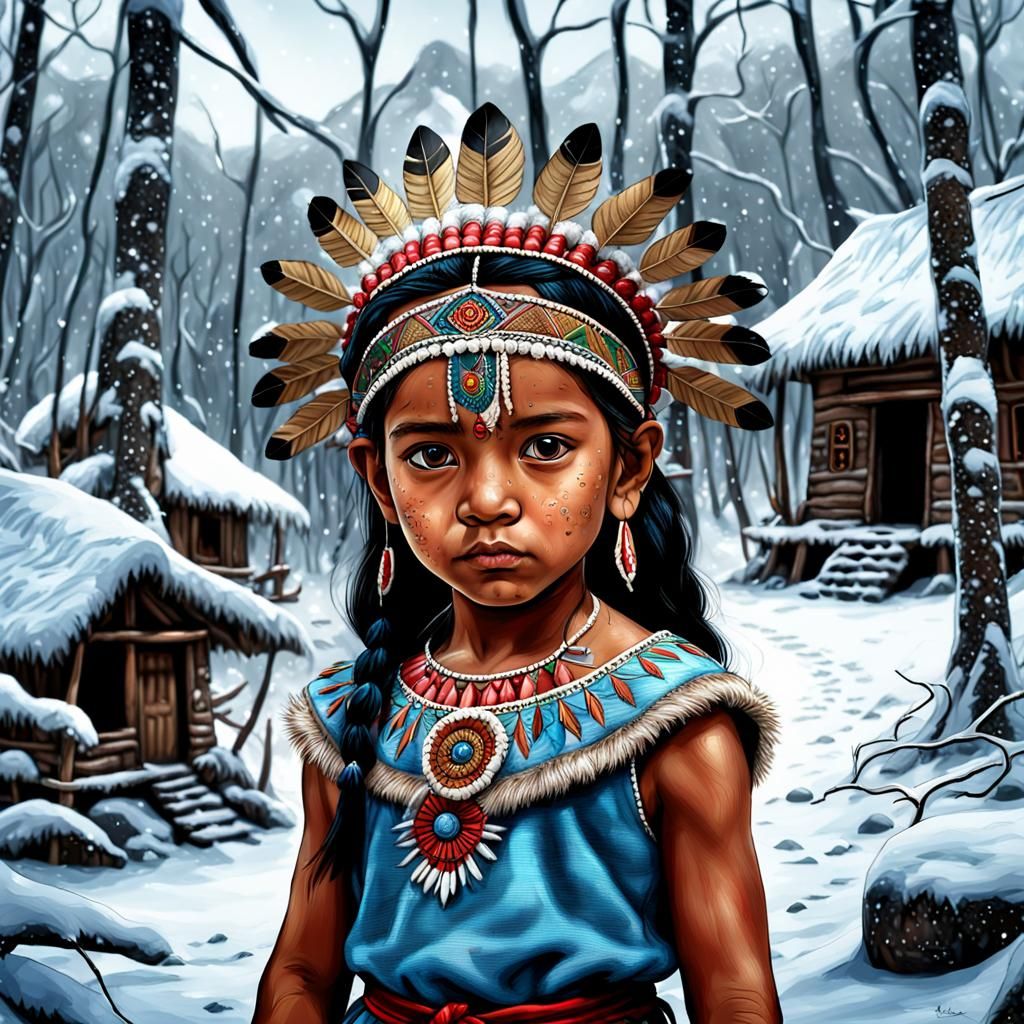Taino Princess in Snowy Forest: Hyperrealistic Image