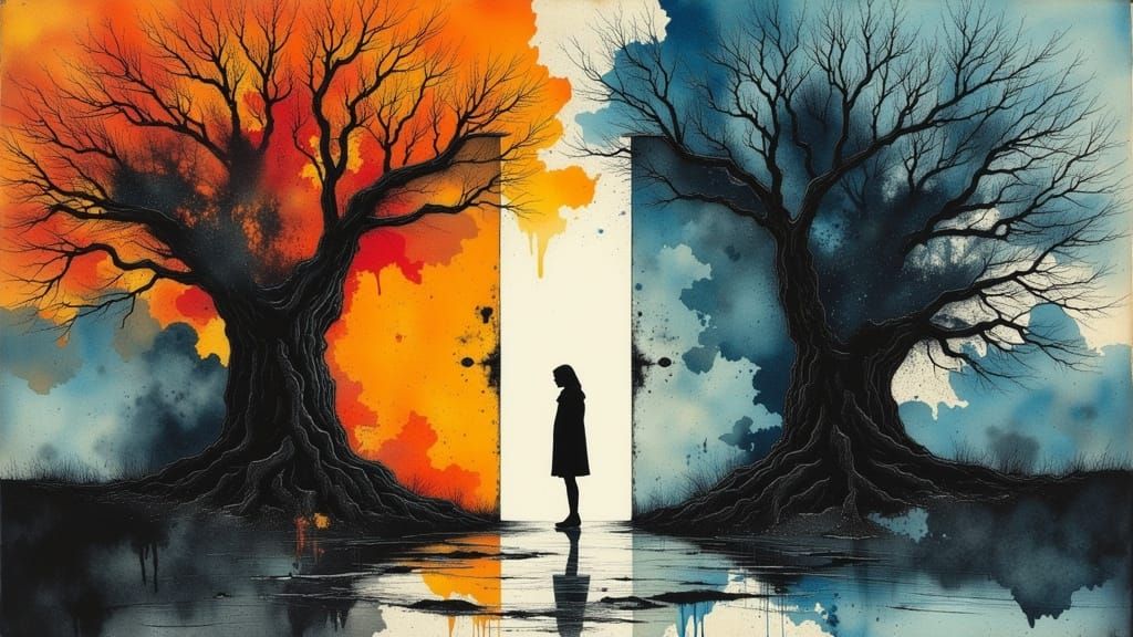 Threshold Walker: Seasons Collide in Impasto Style