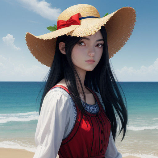 Anime Goddess Surveys the Horizon in a Masterpiece Beach Sce...