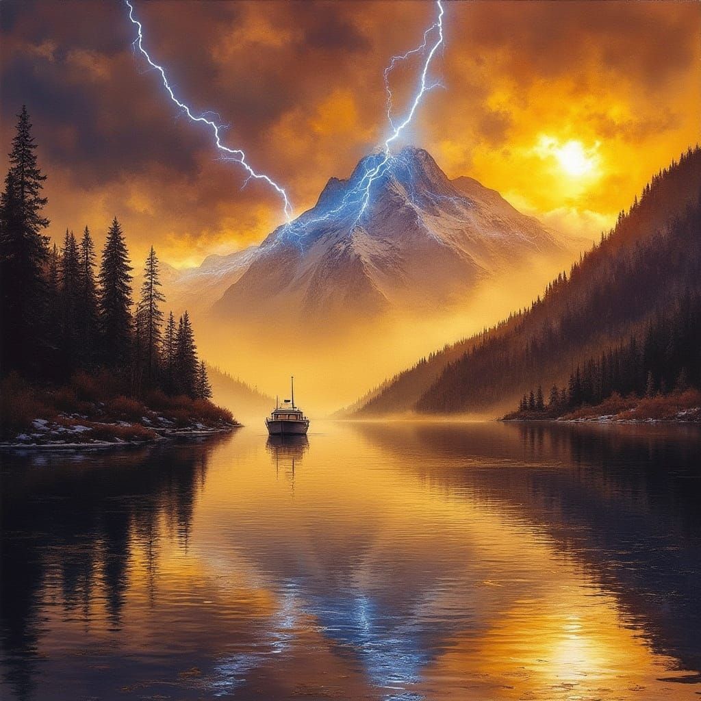 Swiss Alps Winter Night with Dramatic Blue Lightning