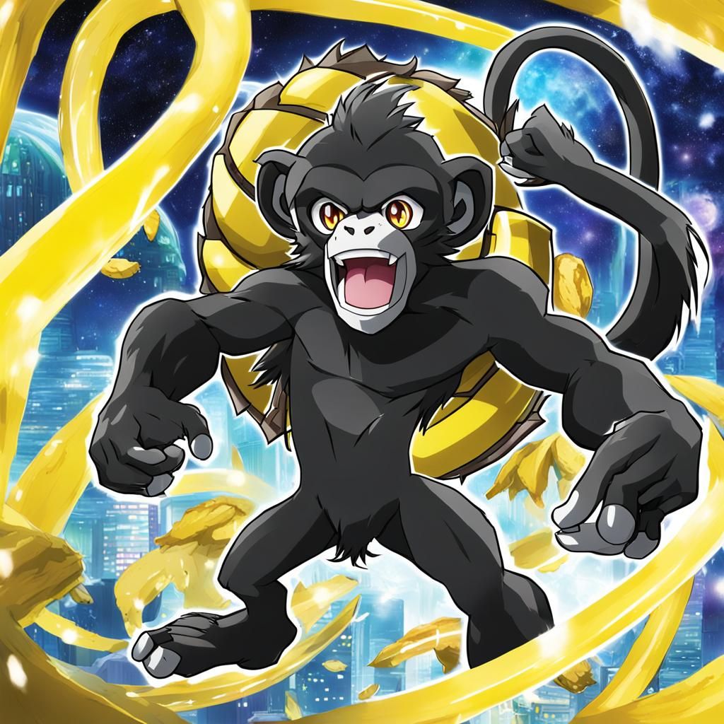 Bakugan Transforms into Anime-Style Monkey Eating Banana