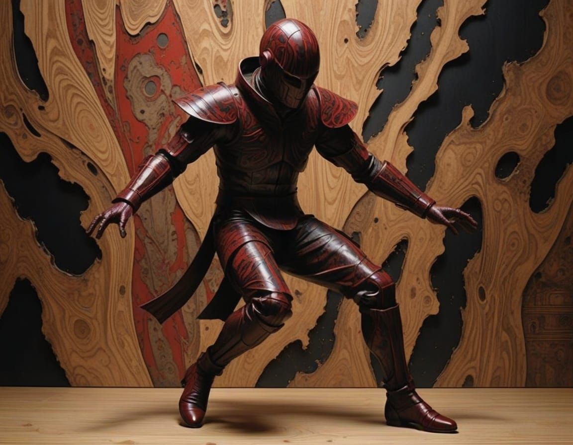 Surrealist Wood Figure in Dynamic Dance Pose