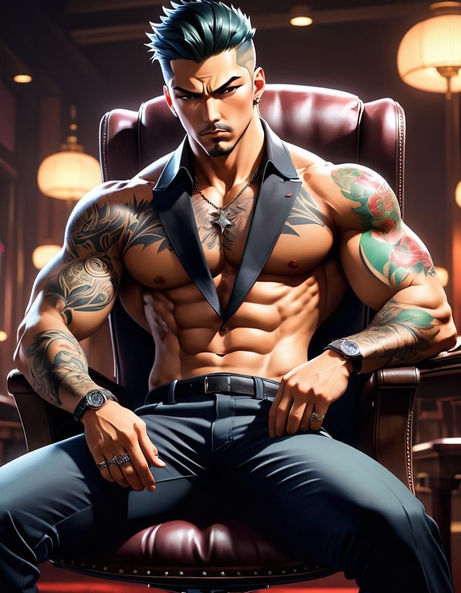 Sultry Mafia Boss in Vibrant Anime Style