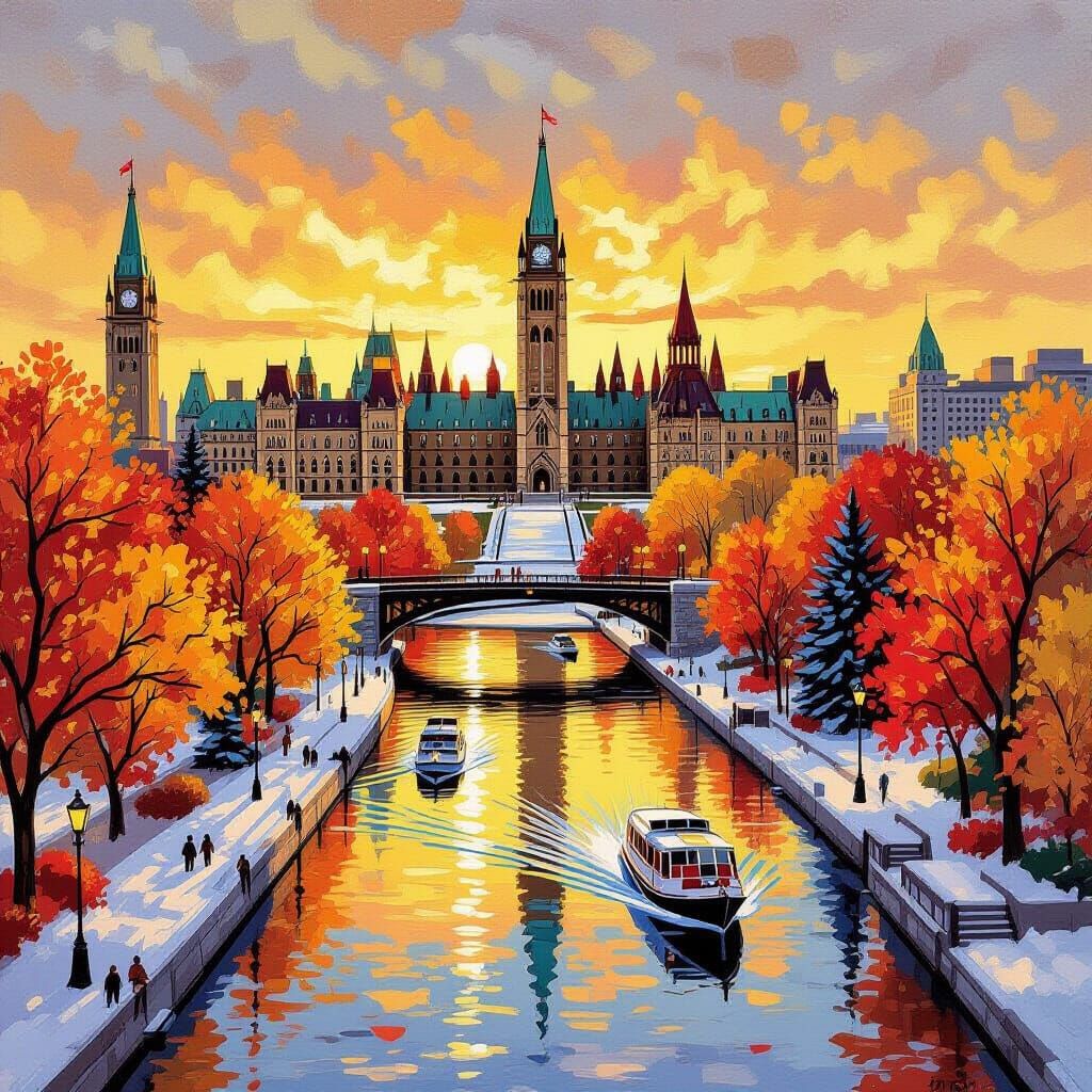 Ottawa's Rideau Canal in Autumn, Painterly Style