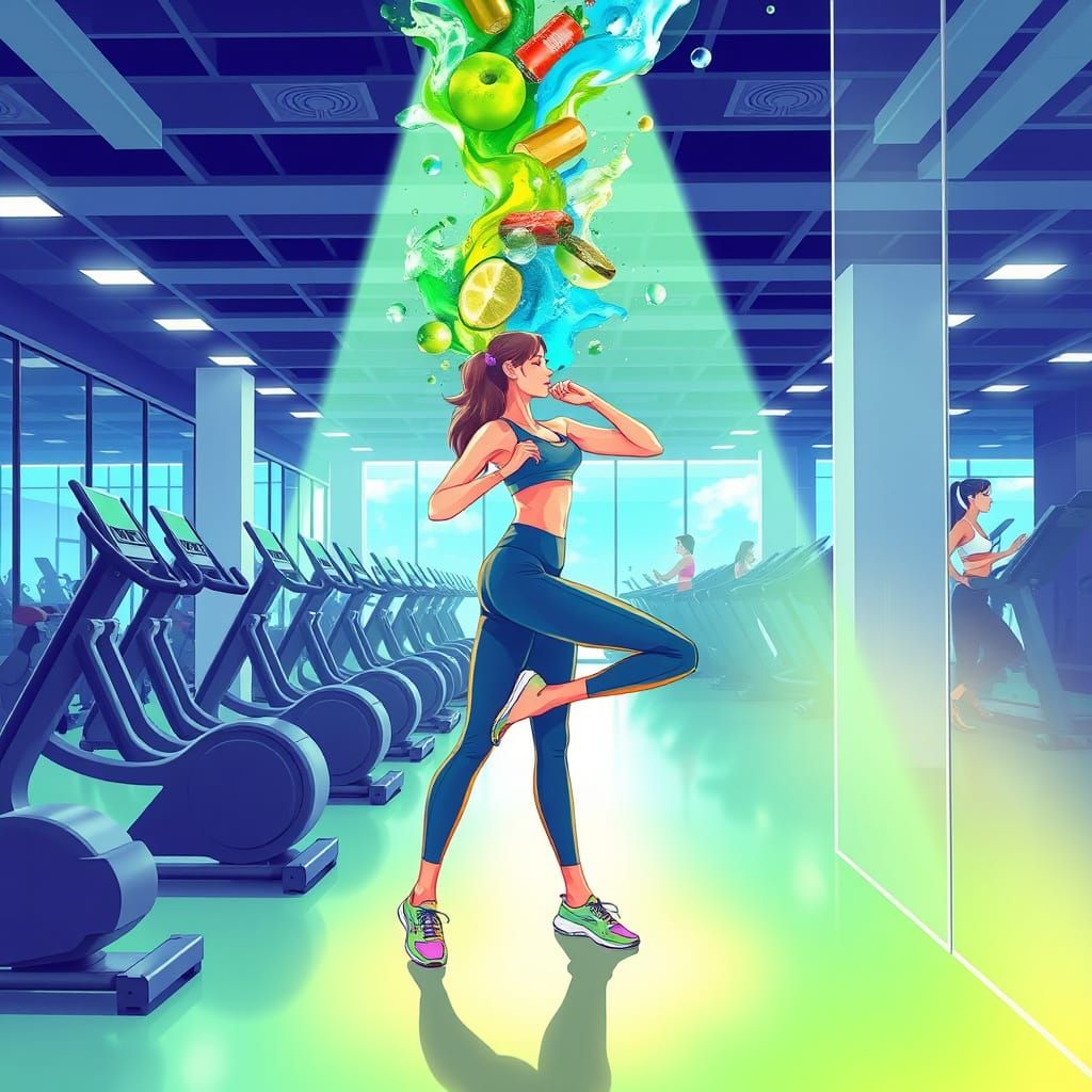 Dynamic Gym Scene with Intravenous Therapy in a Vibrant Sett...