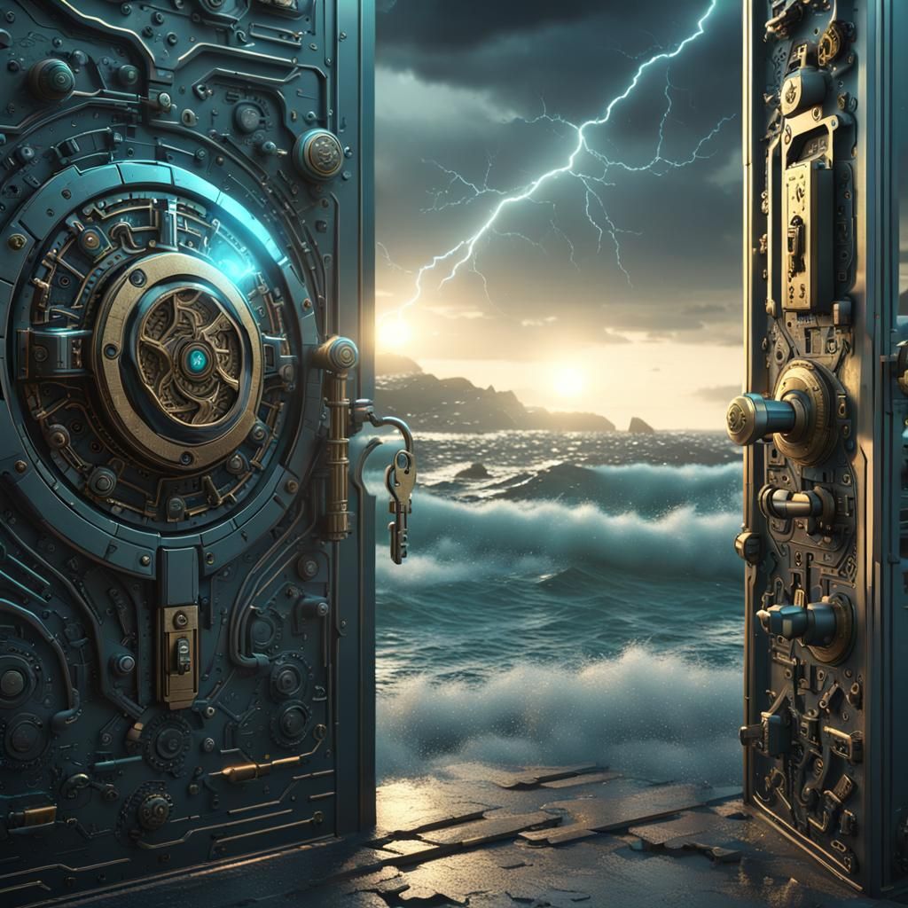 Mystical Sci-Fi Doors with Lightning in 8K
