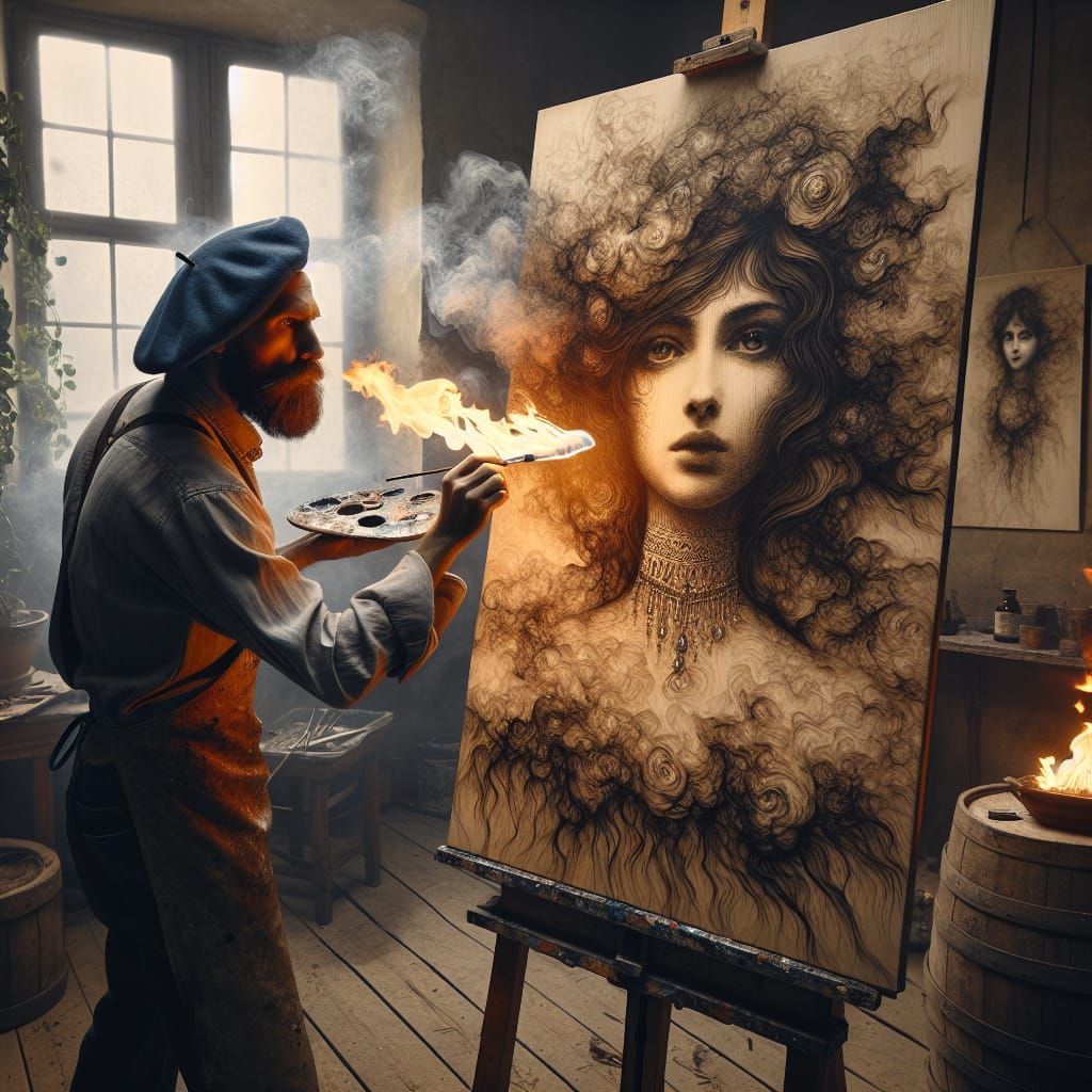 Fumage Artist Creates Fiery Portrait in Neo-Expressionism St...