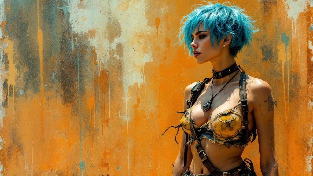 Molten Wax Art: Blue-Haired Woman in Encaustic Style