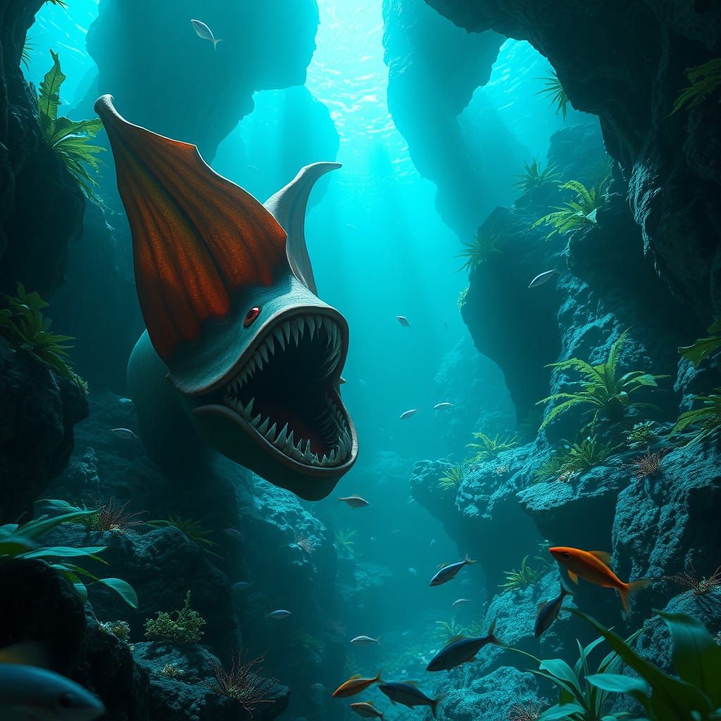 Glowing Underwater Cove with a Rising Piranha Plant