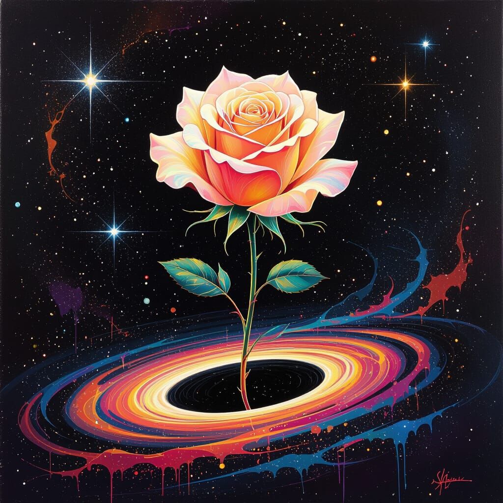 Cosmic Rose Floating Near Black Hole