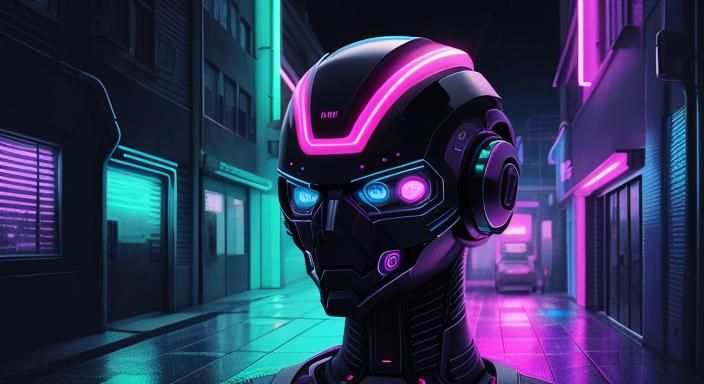 Neon Android in Dark City: Synthwave Portrait