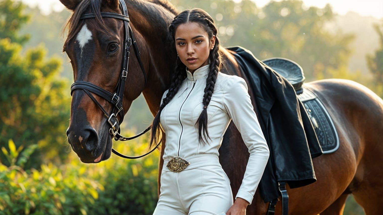 Elegant Woman in Equestrian Attire, Peter Coulson Style Digi...