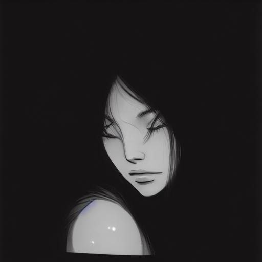 Sad Woman in Alien Starscape, Charcoal Drawing